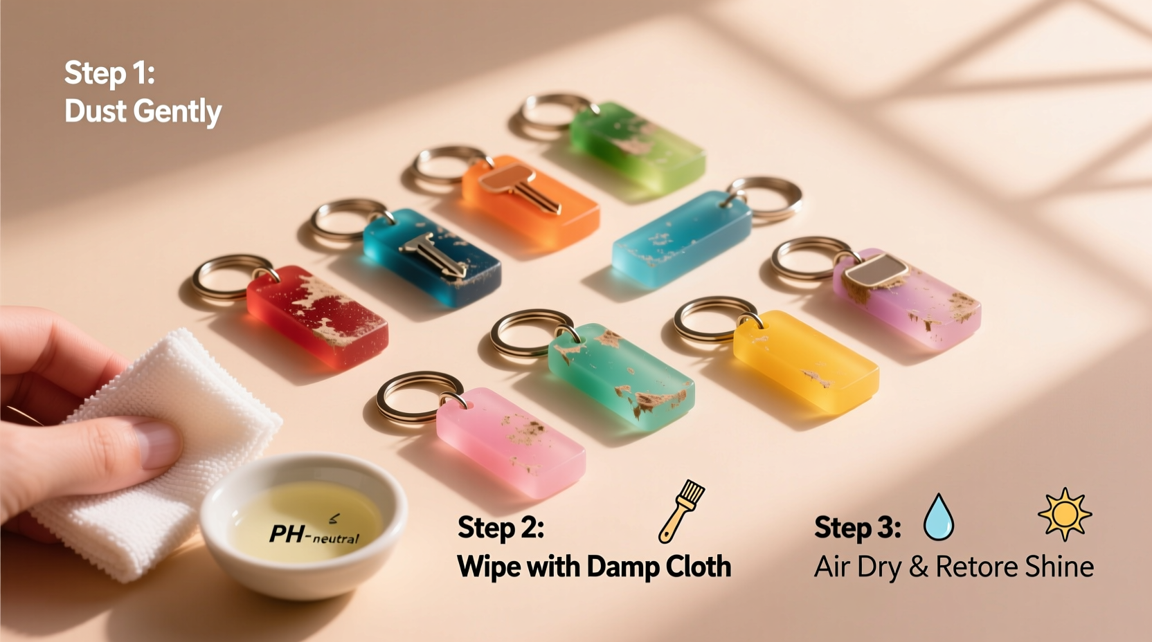 the ultimate guide to gently clean and restore colored resin keychains