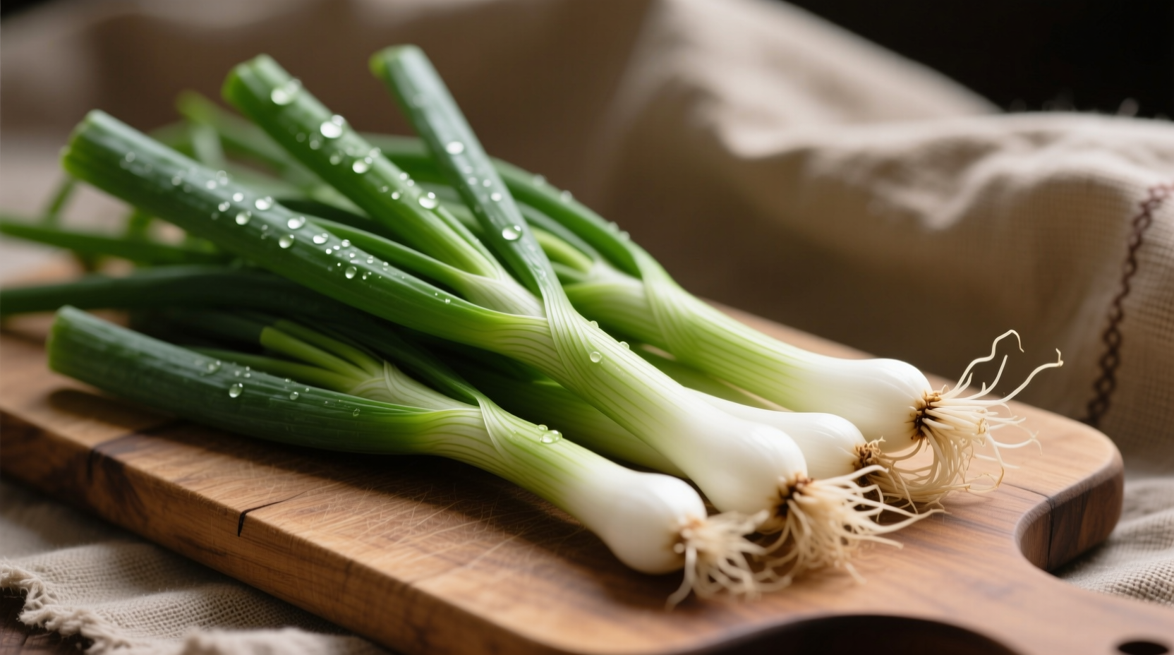 Fresh scallions with green stalks and white roots