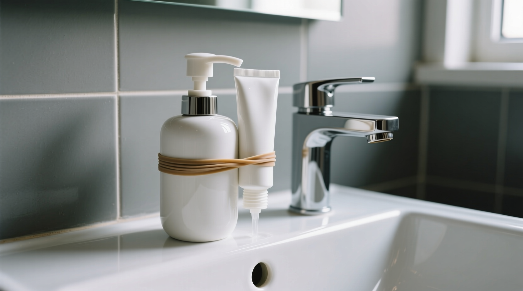 limit soap dispenser output with a rubber band