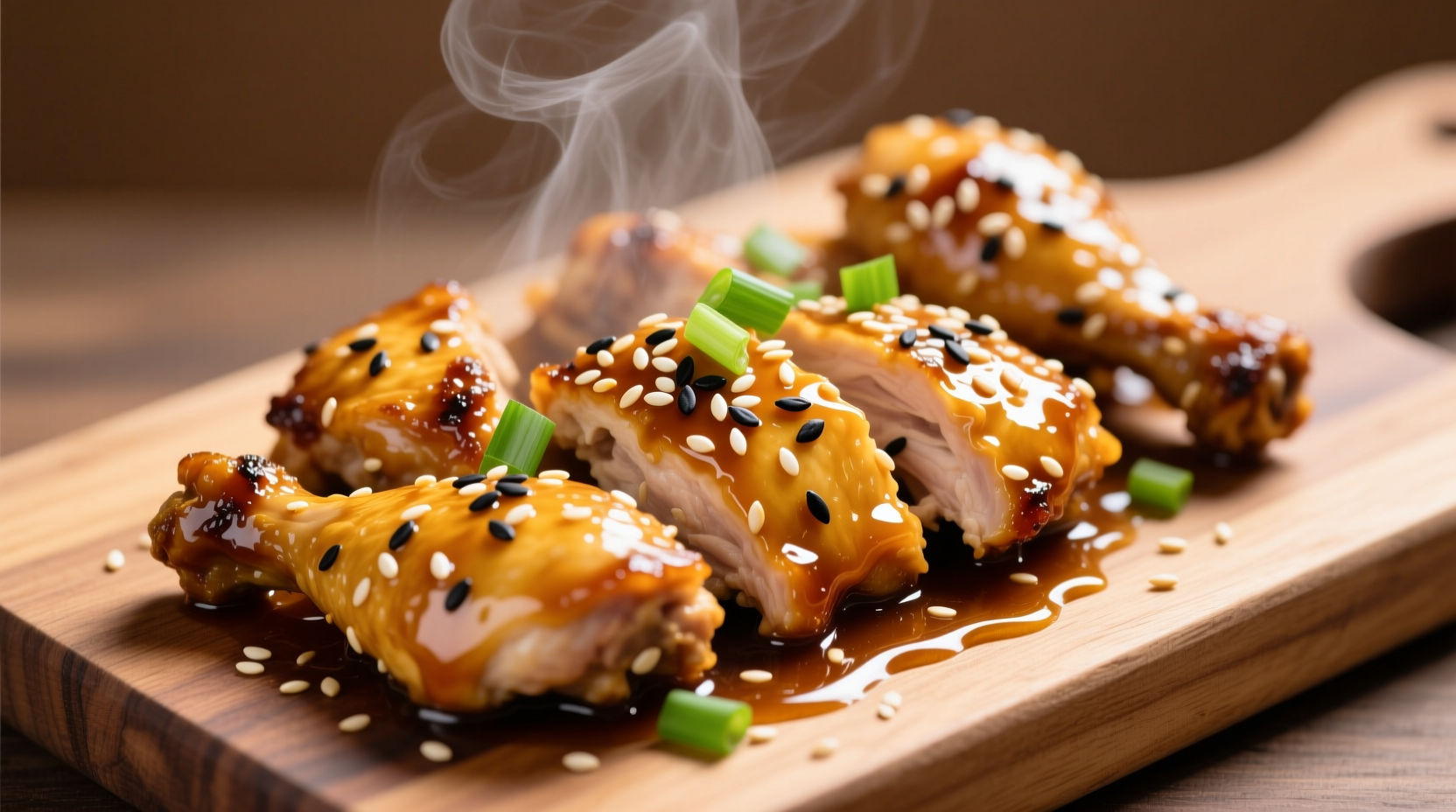 Golden honey garlic chicken with sesame seeds