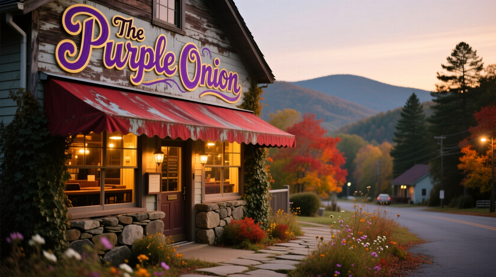 The Purple Onion restaurant exterior in Saluda