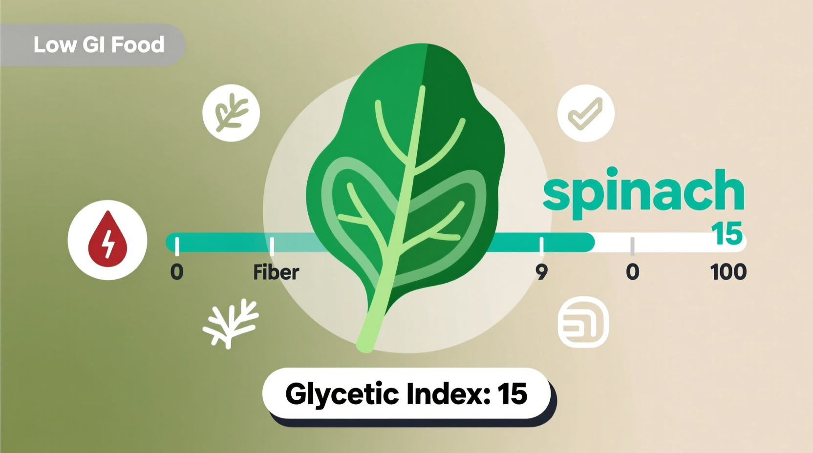 Spinach Glycemic Index: 15 (Lowest Possible Value)