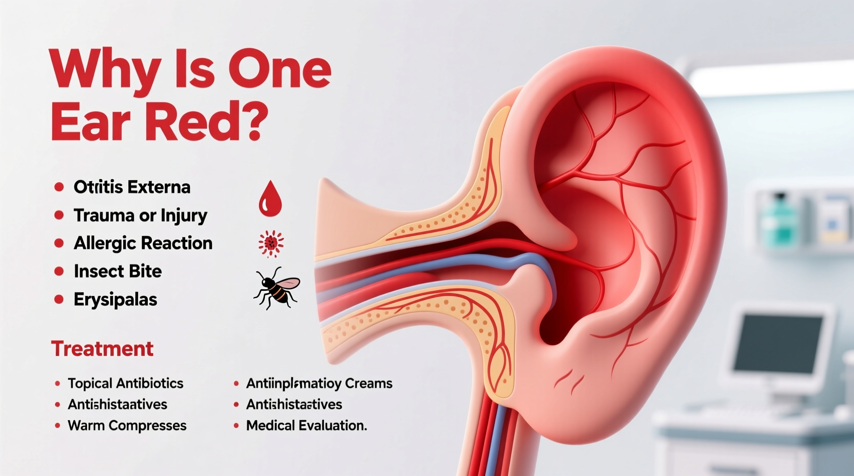 why is one ear red common causes treatment options