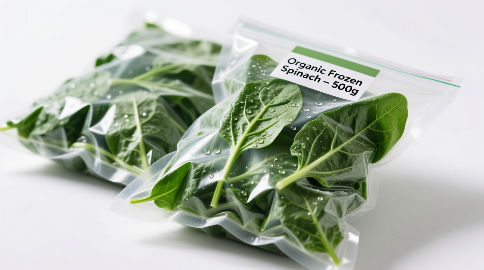 Properly frozen spinach in vacuum-sealed bags