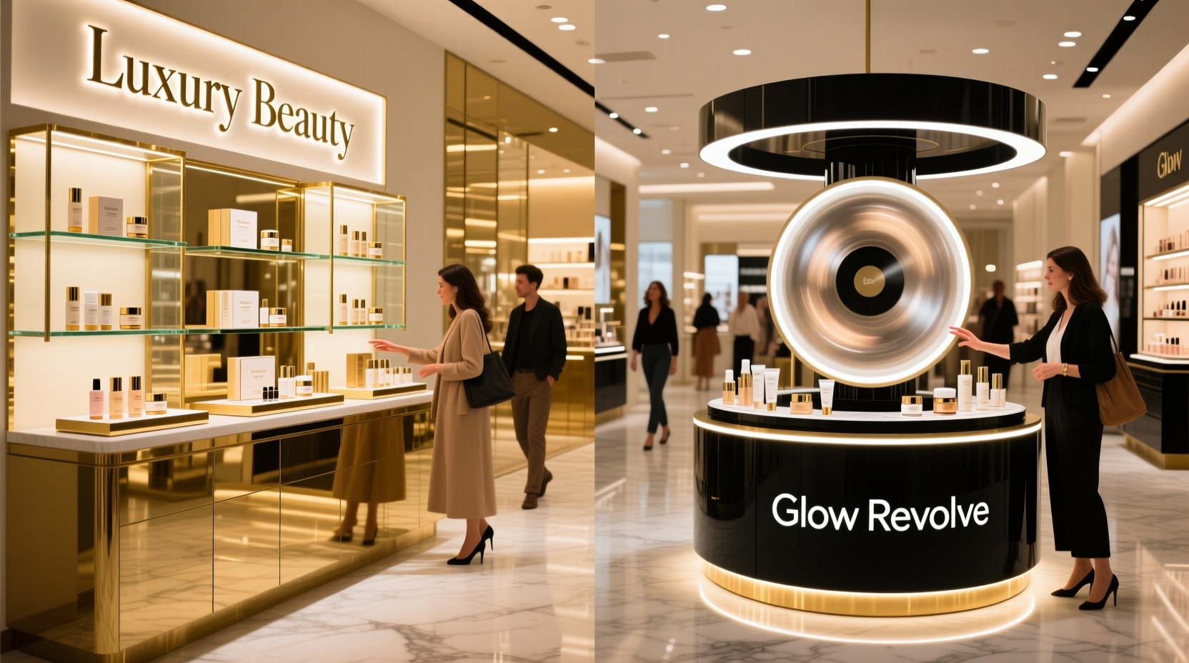 cosmetic counter display vs rotating display which display actually boosts sales