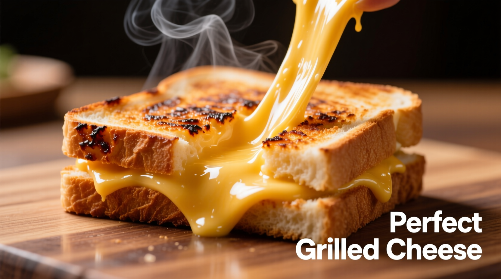 Perfect grilled cheese sandwich with melted cheese pull