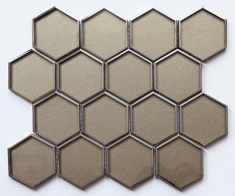 Latest Design Galvanized Hexagonal Glass Mosaic 3D Decorative Tiles Zinc Coated Wall Mosaic