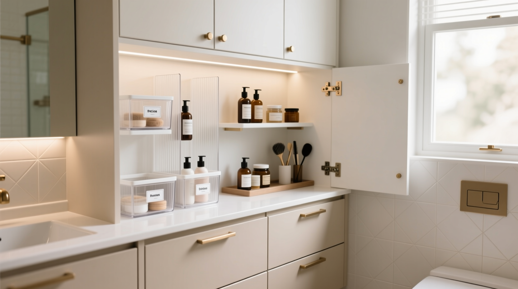 organize bathroom cabinets