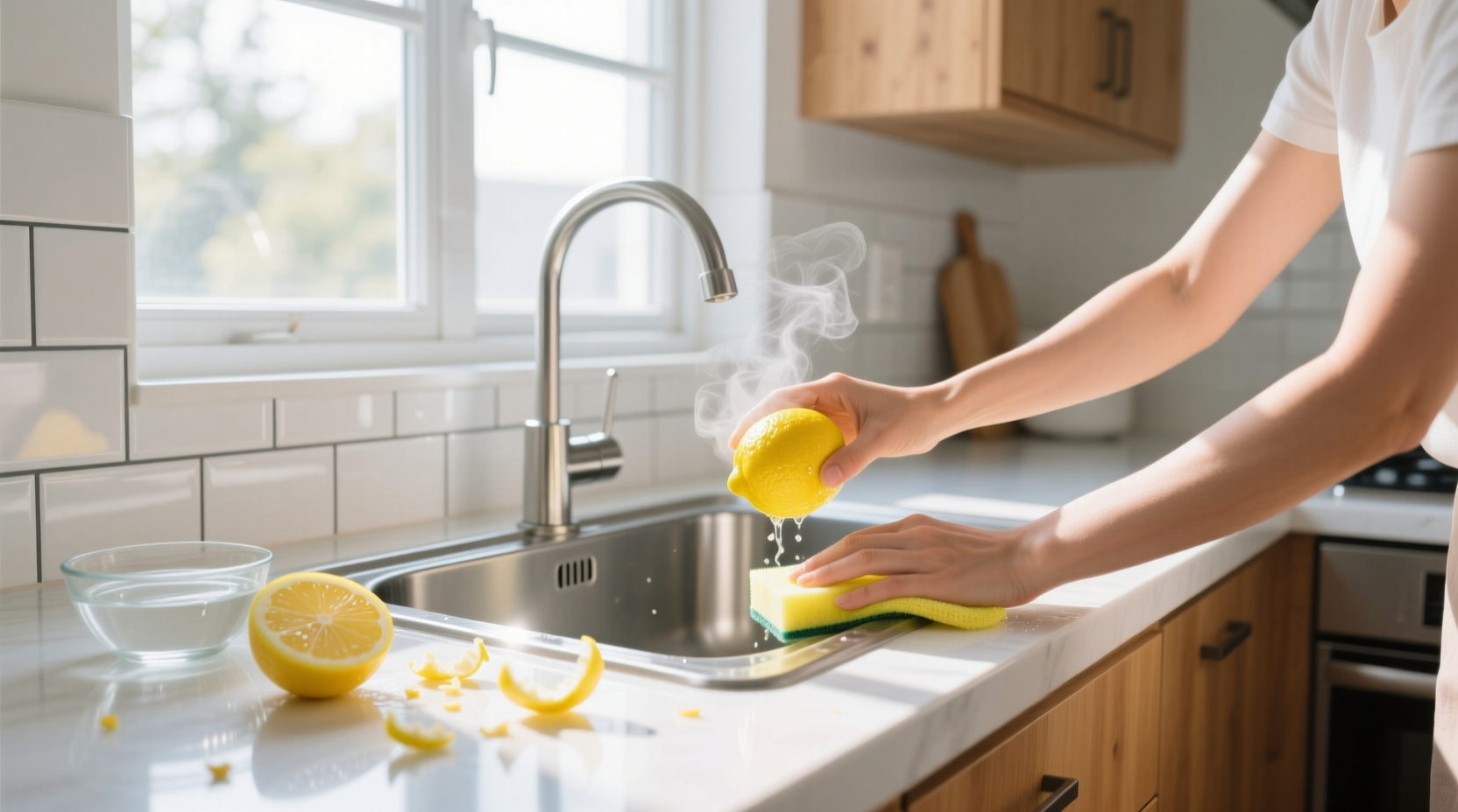 cleaning my kitchen with lemon