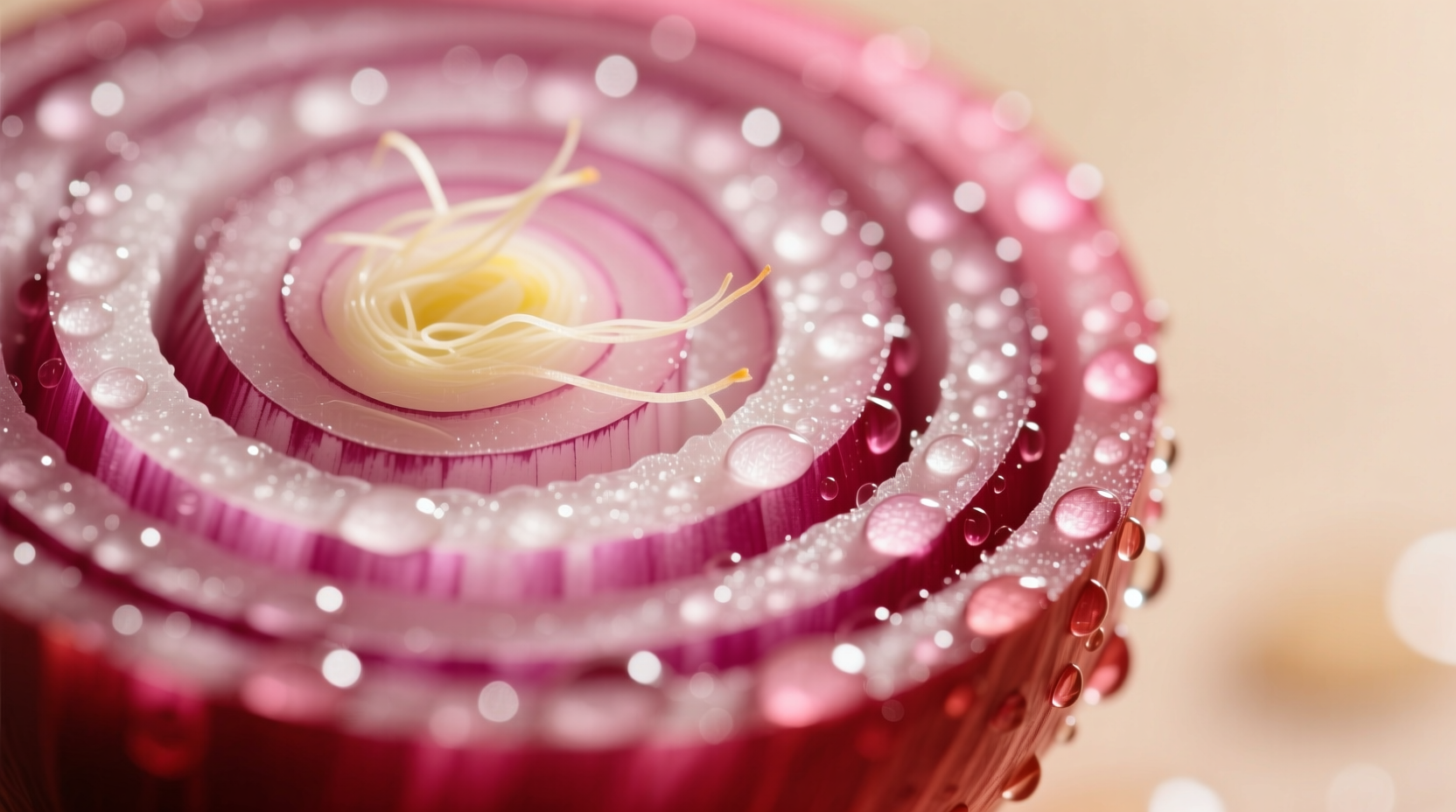 Fresh sliced red onions showing vibrant color layers