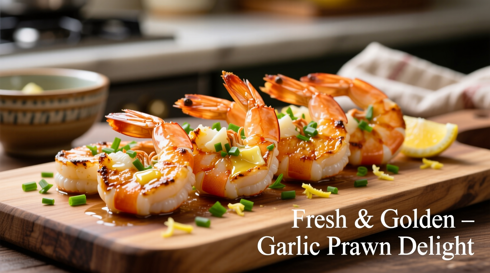 Perfectly cooked garlic prawns with golden shrimp and fresh herbs