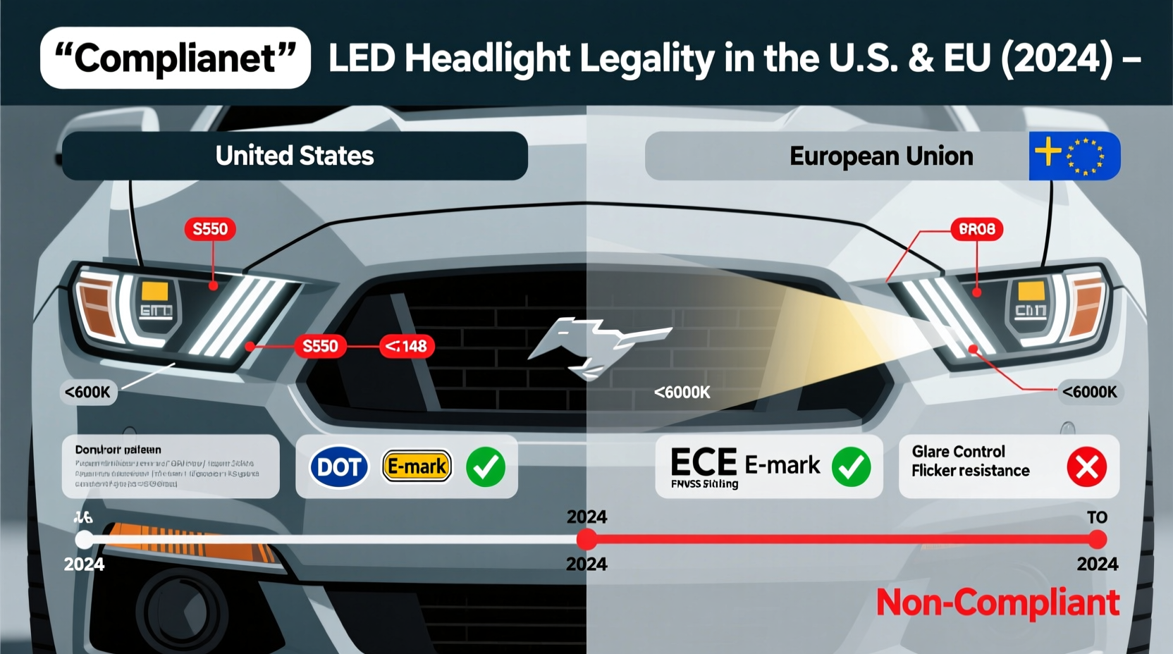 S550 Mustang LED Headlight Legality in the U.S. & EU (2024)