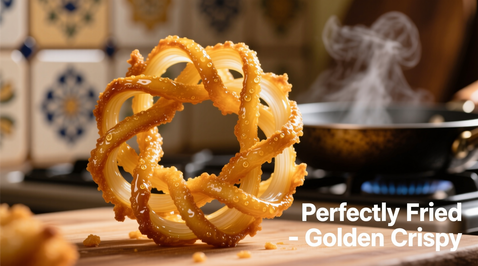 Perfectly bloomed blind onion ring with golden batter