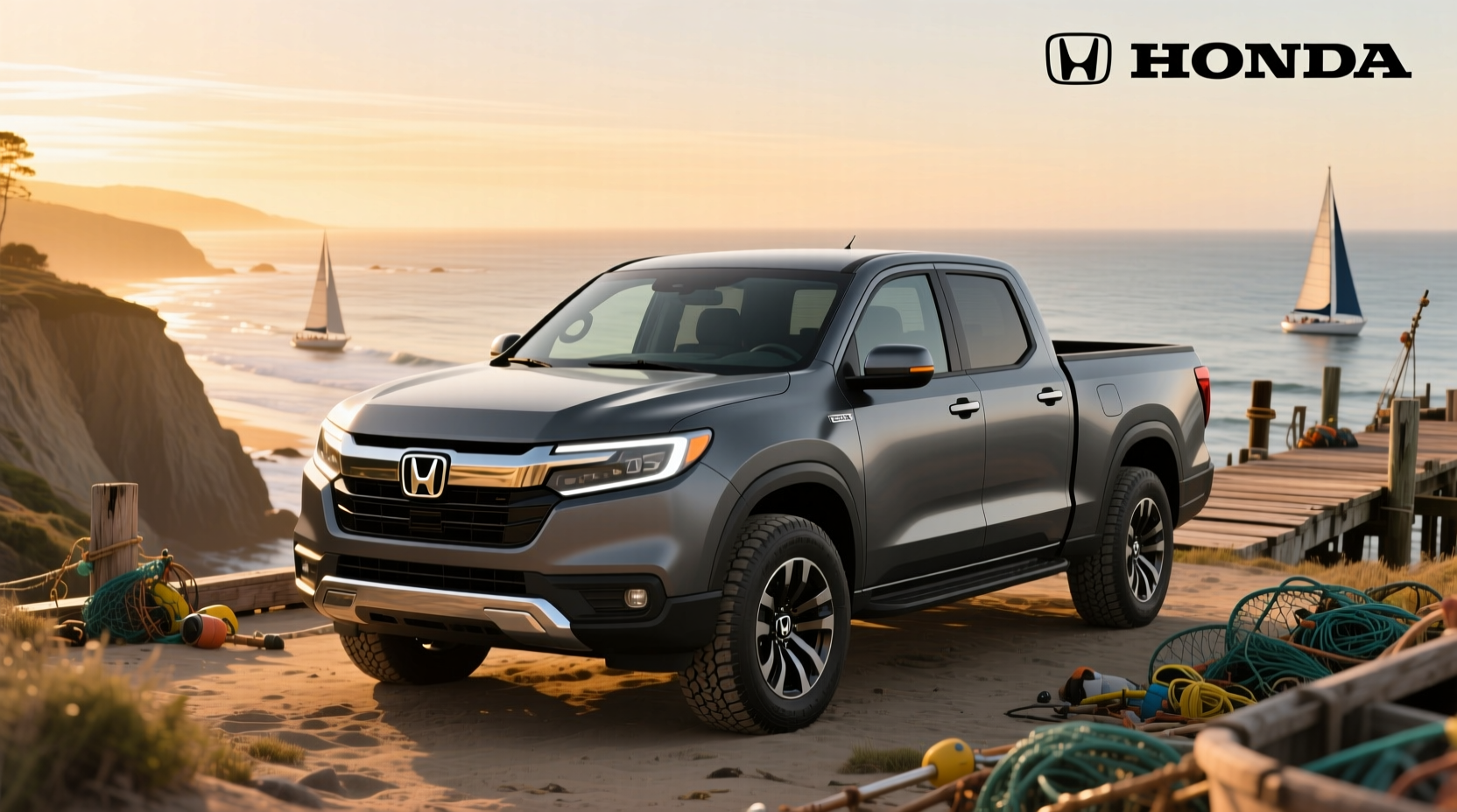 Honda new pickup truck 2025 on paved road