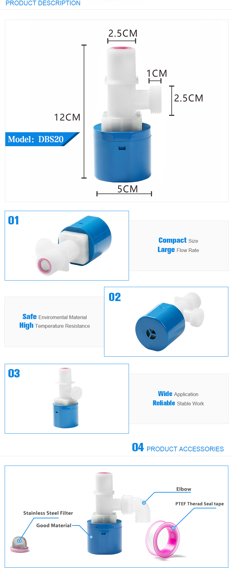 3/4 Inch mini size vertical plastic water cistern ball float valve automatic water level control valve