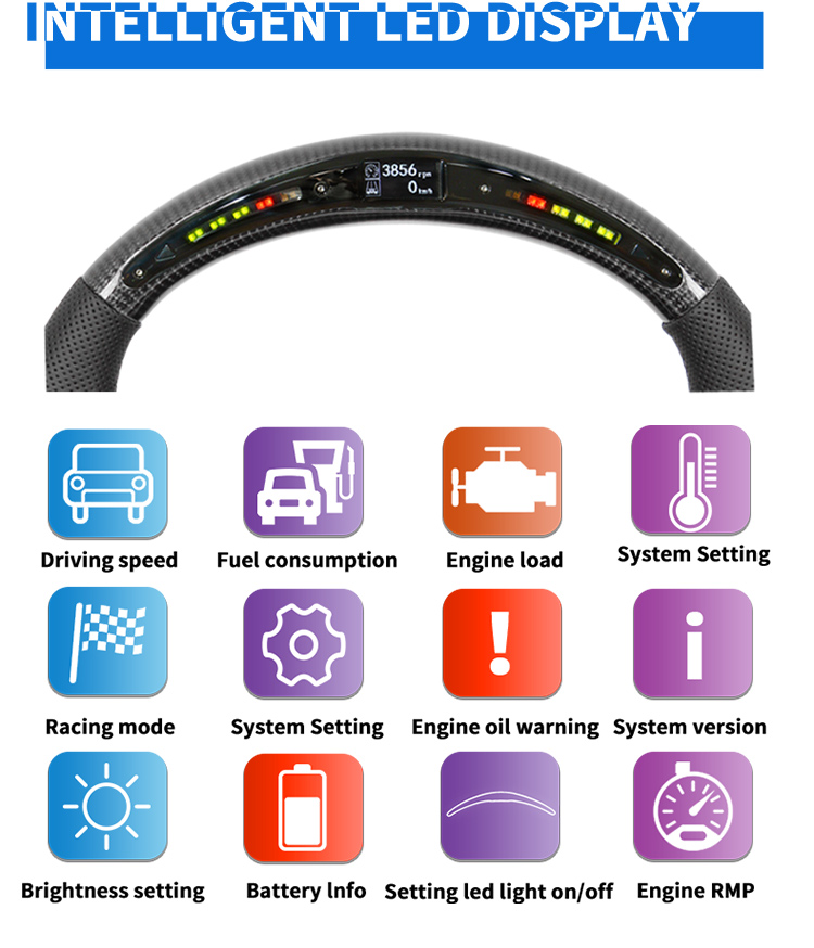 Fit for Toyota Camr-y Granvi-a86 Crow-n Fortune Tacoma Custom Alcanta-r led carbon fiber led steering wheel convertible