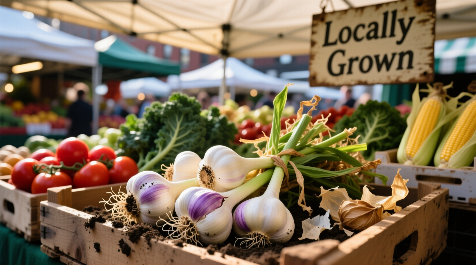 Fresh garlic bulbs at NYC farmer's market