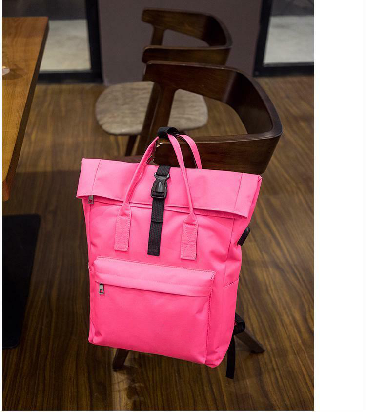 USB 충전으로 핑크 재활용 rpet 롤탑 배낭 패션 롤업 여행 배낭 데이팩