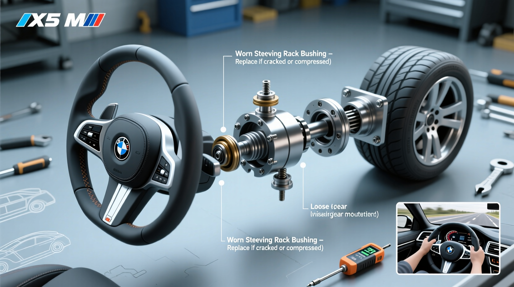 x5m steering wheel vibration diagnosis
