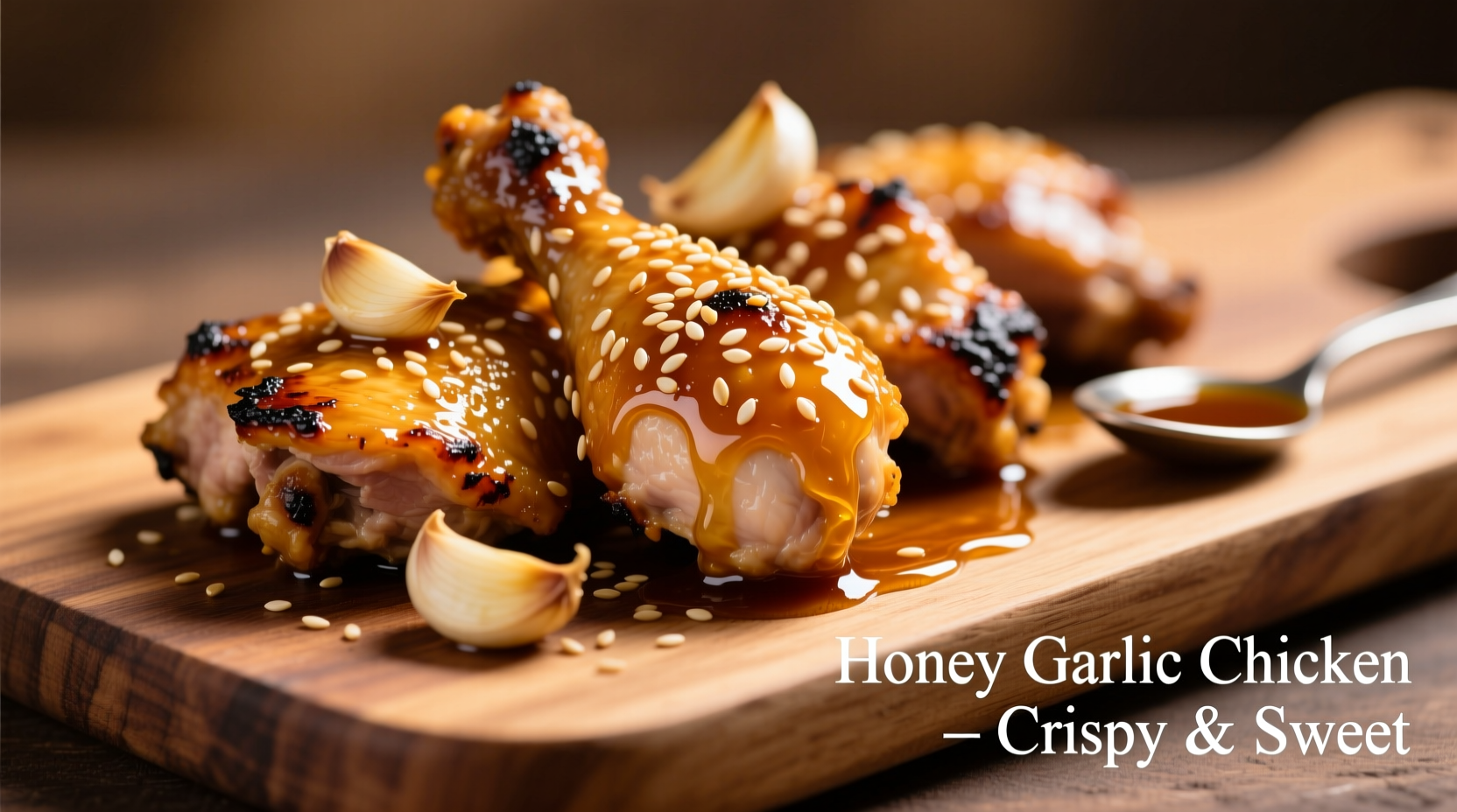 Golden honey garlic chicken with sesame seeds
