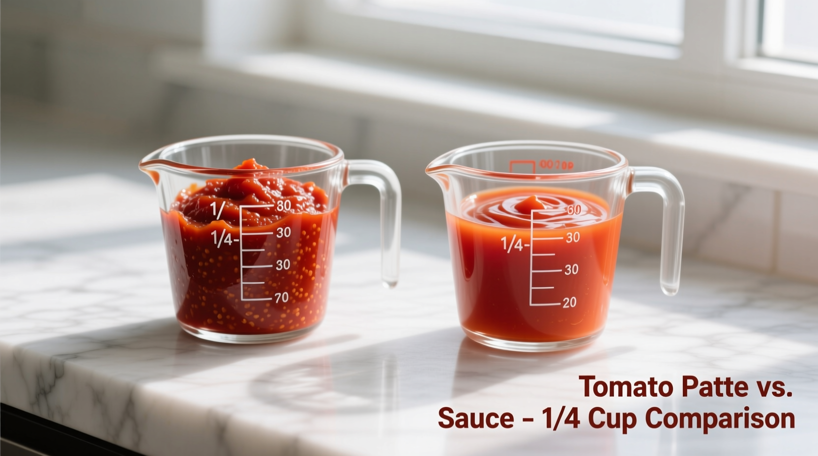 Tomato paste and sauce comparison in measuring cups