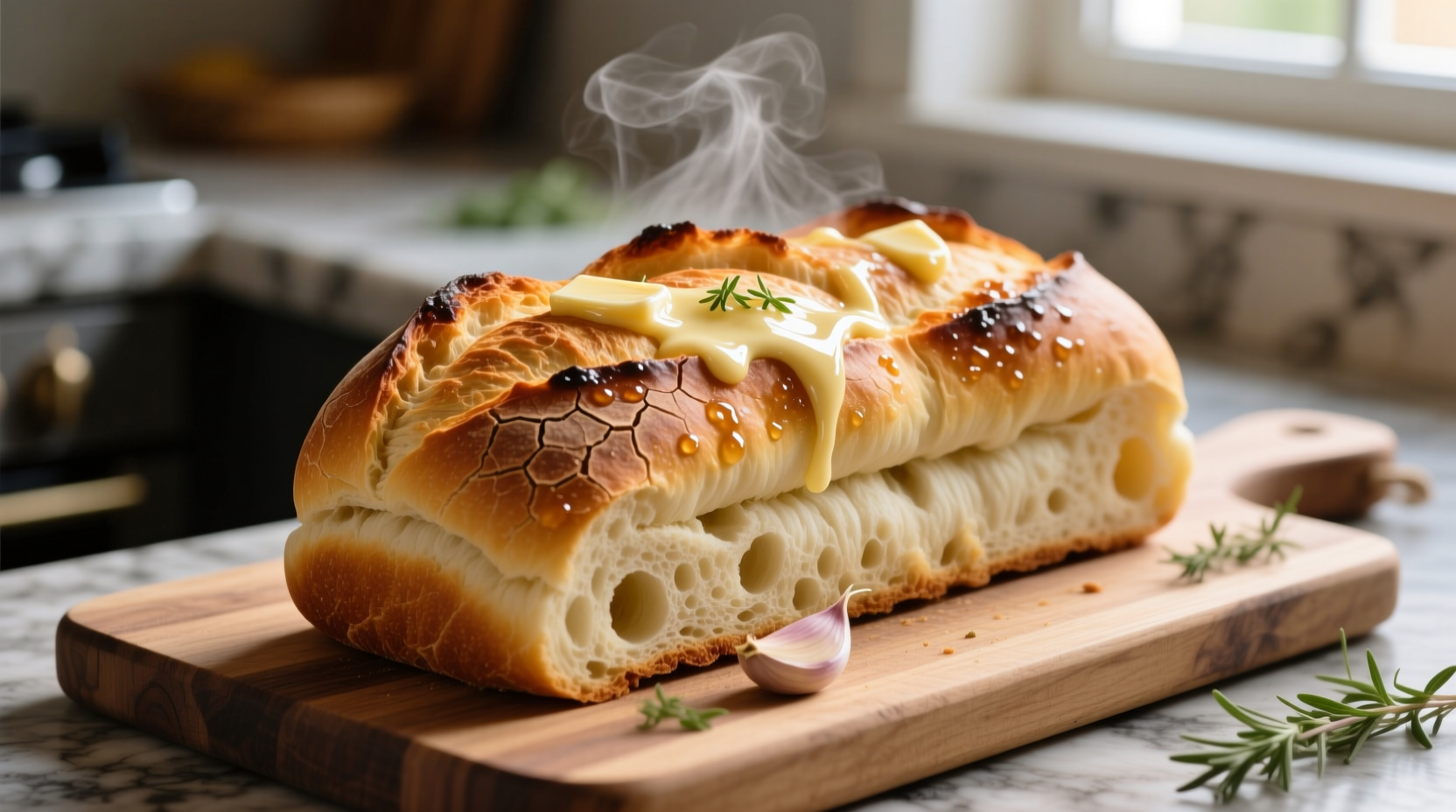 Perfectly baked garlic bread with golden crust