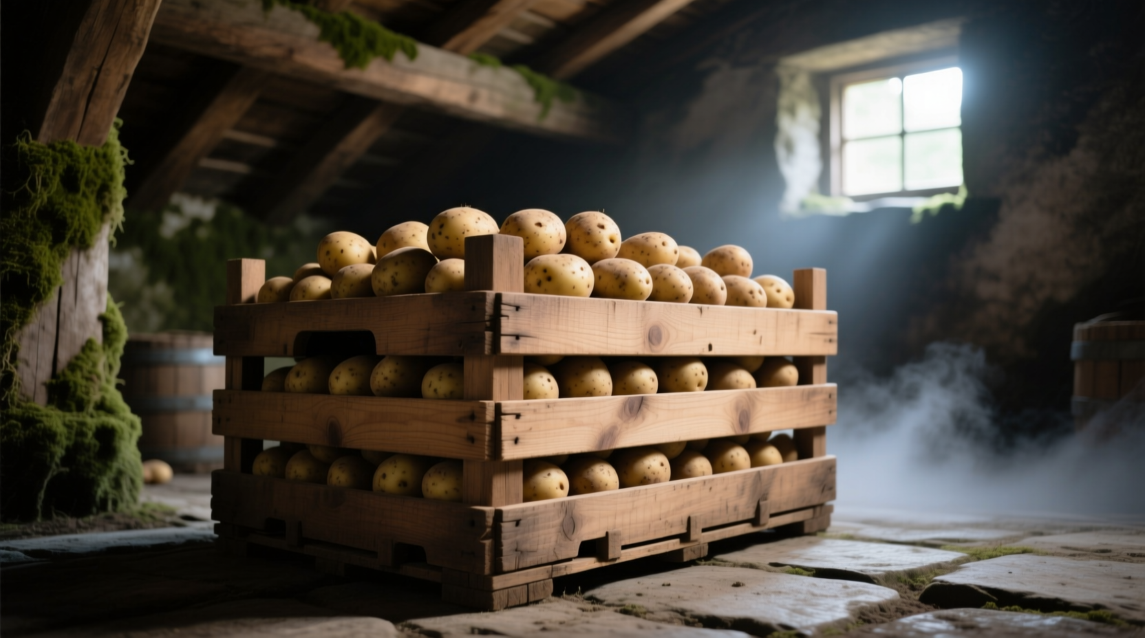 Proper potato storage in ventilated wooden crate