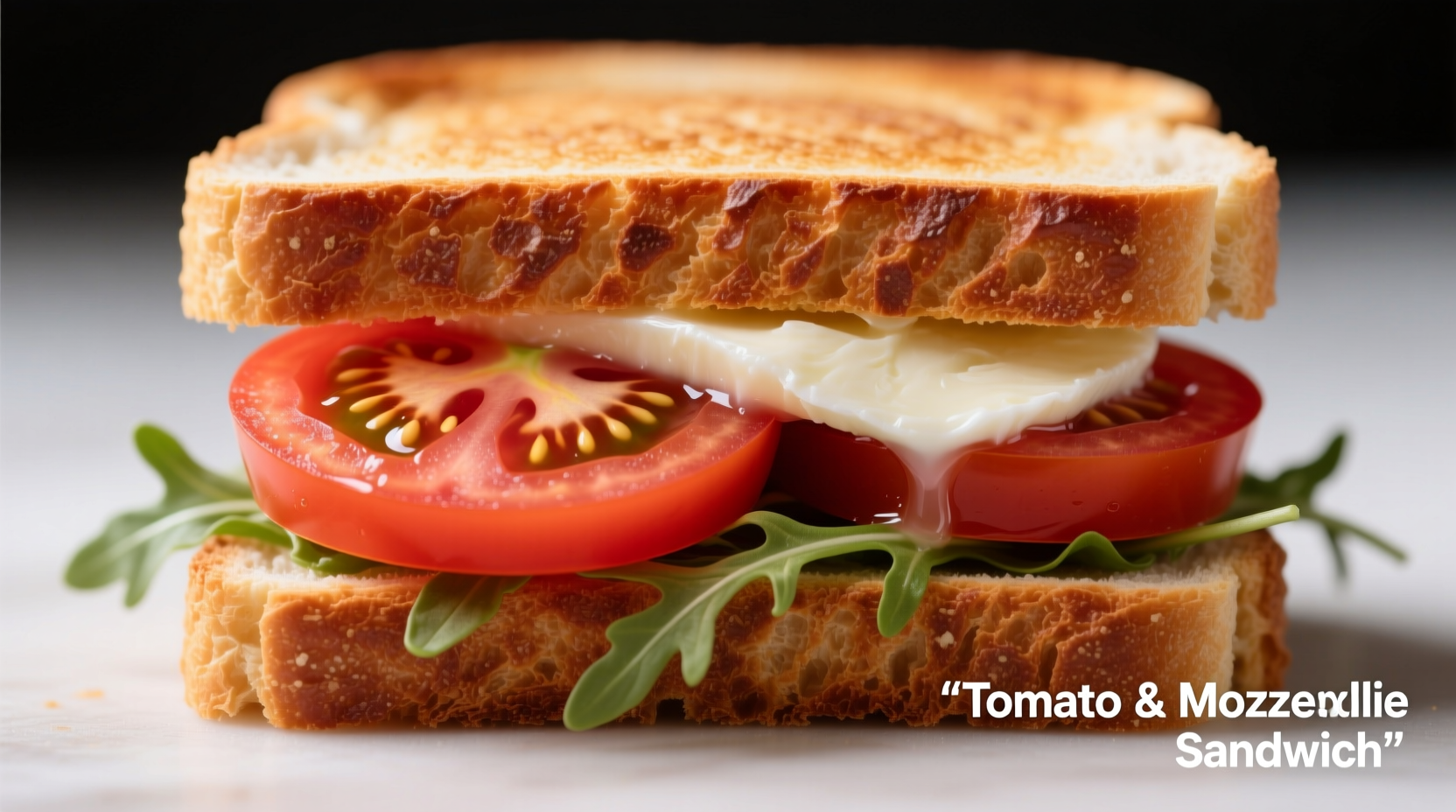 Perfect cross-section of a tomato sandwich with visible layers