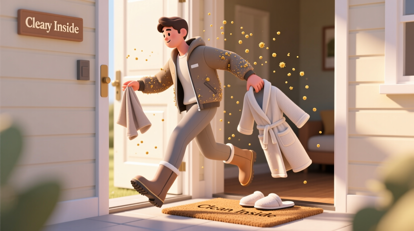 fight allergies by changing clothes as you walk in the