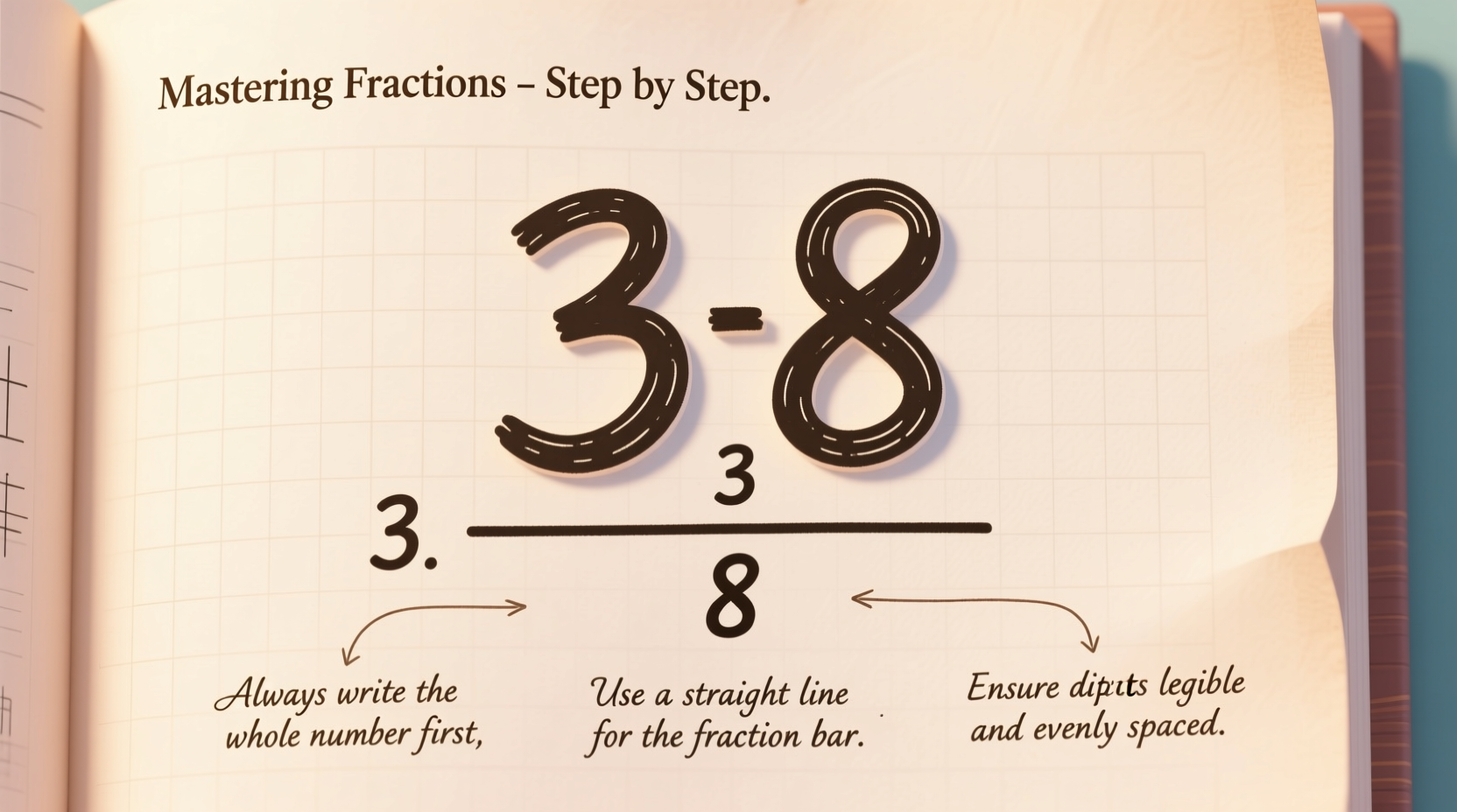 mastering fractions a step by step guide on how to write 3 8 clearly and correctly