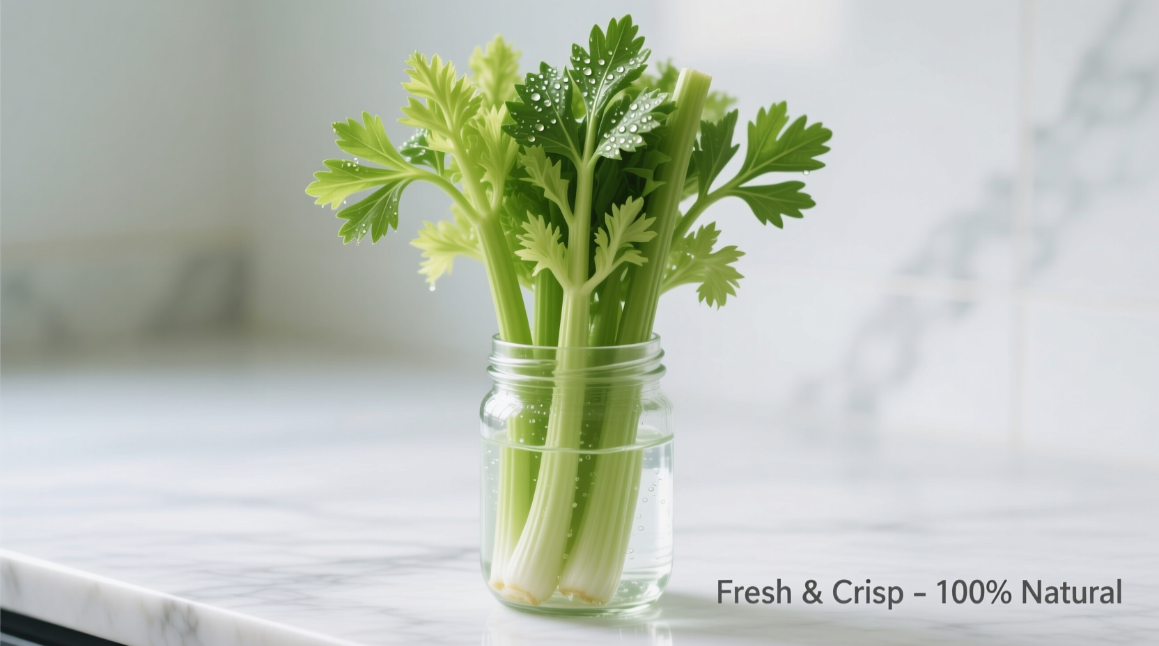 Fresh celery stored upright in water container