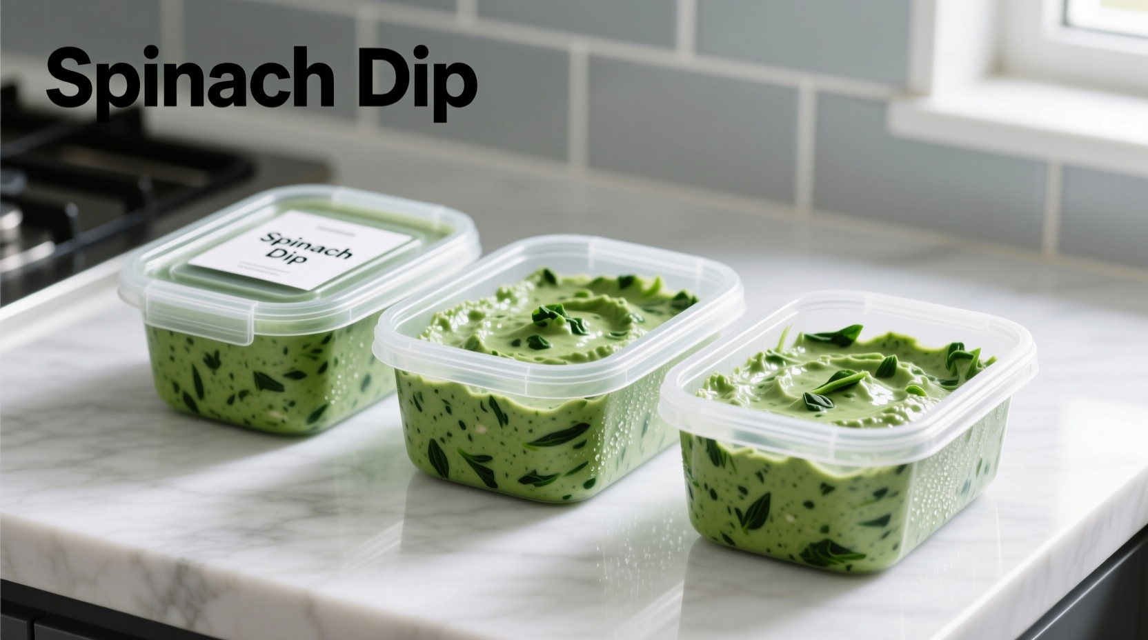 Properly portioned spinach dip in freezer containers