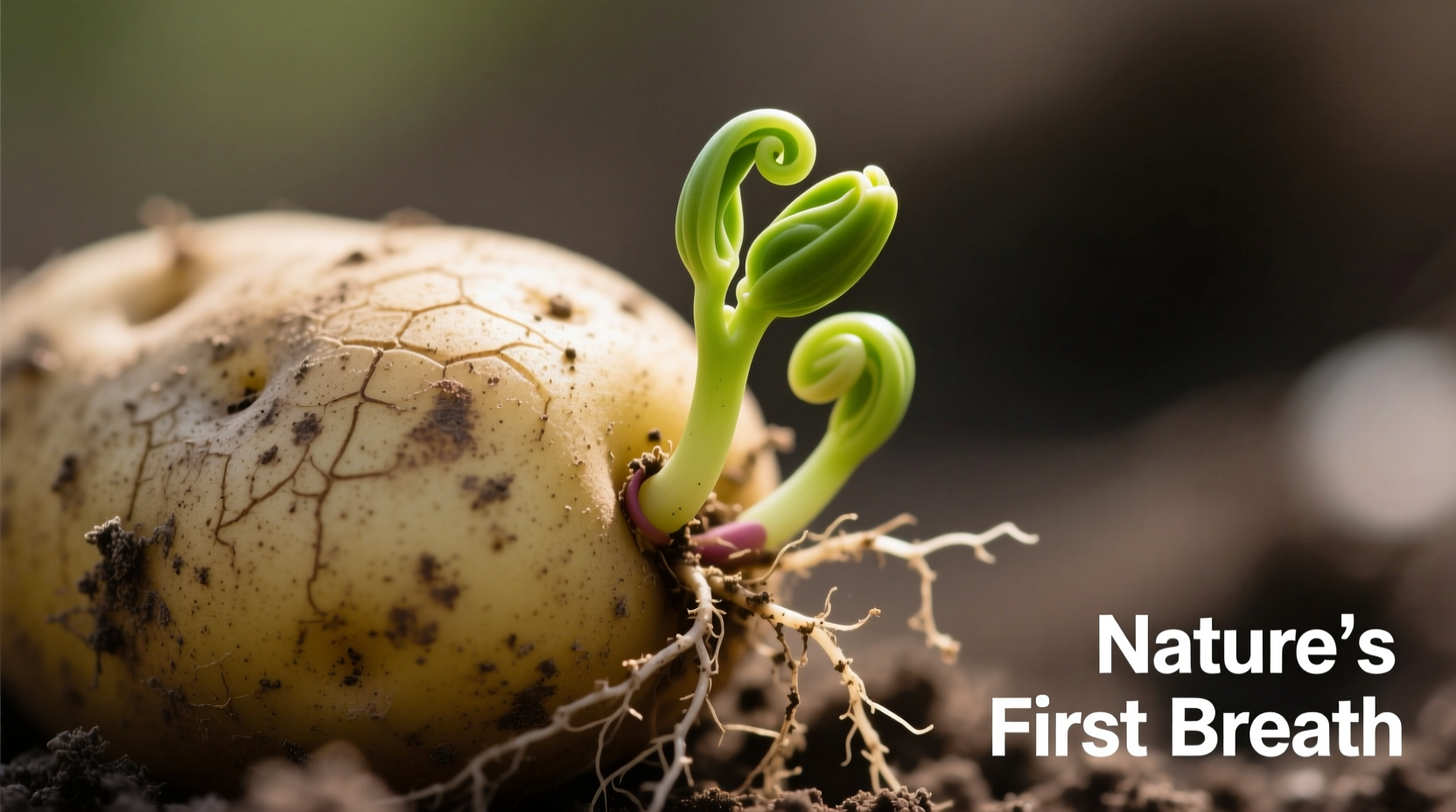 Close-up of sprouted potato with visible sprouts