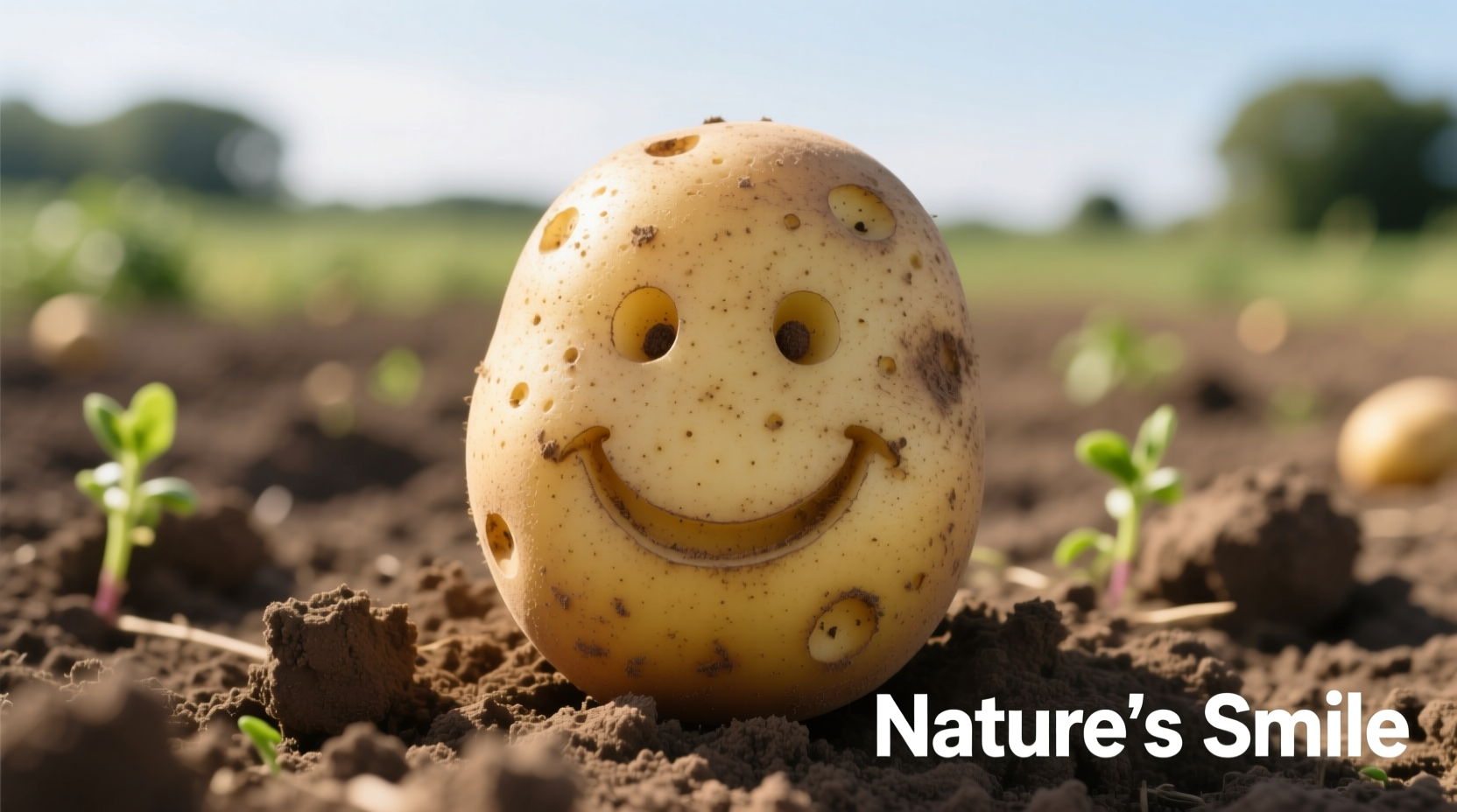 Naturally formed smiley face pattern on harvested potato