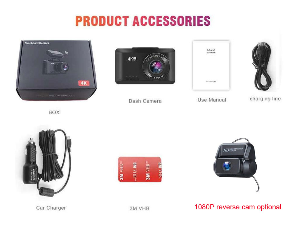Best Full HD 4K Driver Dashboard Camera WIFI GPS Logger with 1080P Reverse Camera
