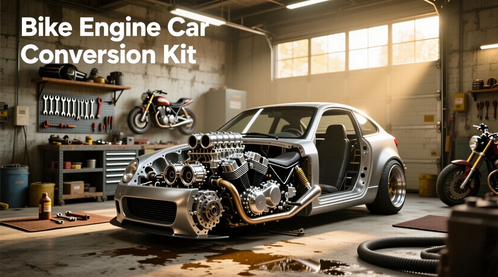 Bicycle engine conversion kit mounted on a mountain bike frame