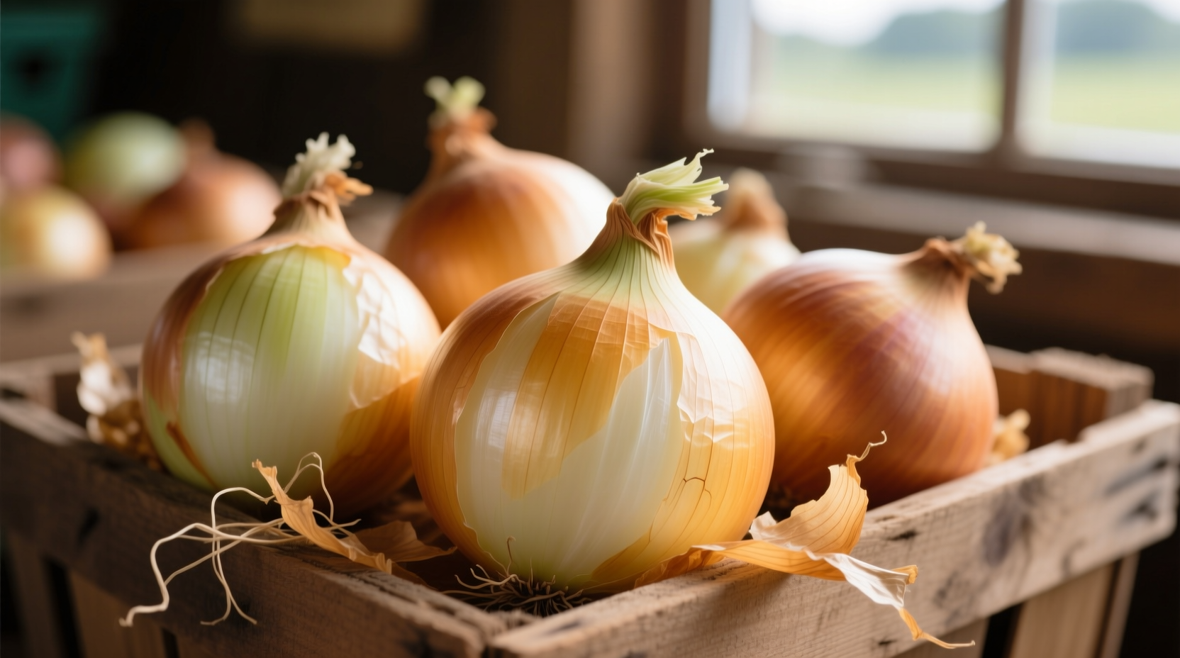 Fresh Vidalia onions with papery skin