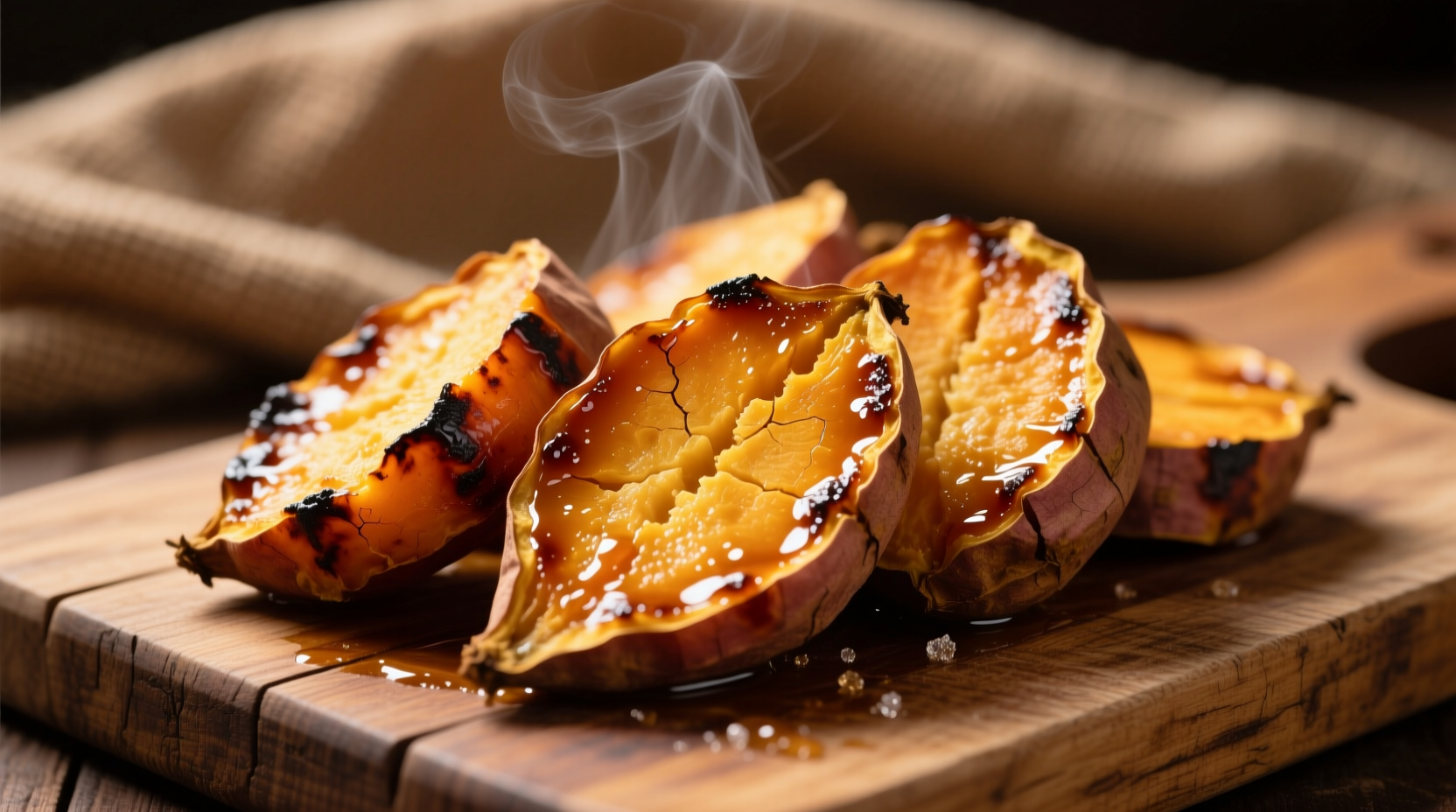 Golden roasted sweet potato slices with caramelized edges