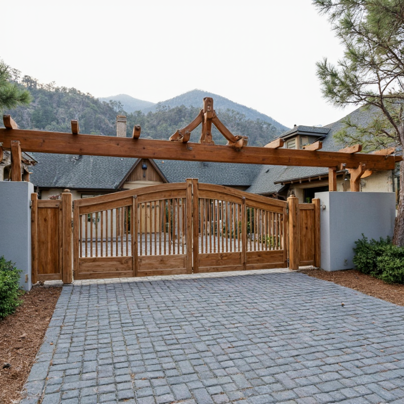 Driveway Gates for Color, type: double door, elegant, robust, with intricate detailing and modern flair.