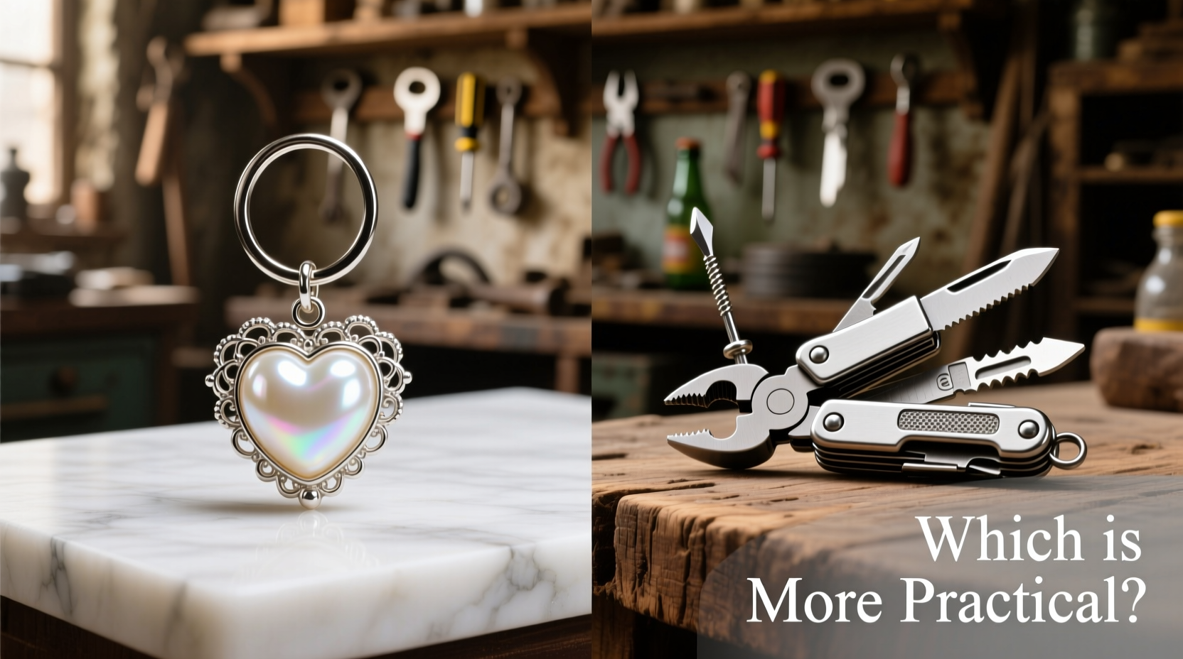 pearl heart keychain vs multi tool keychain which is actually more practical