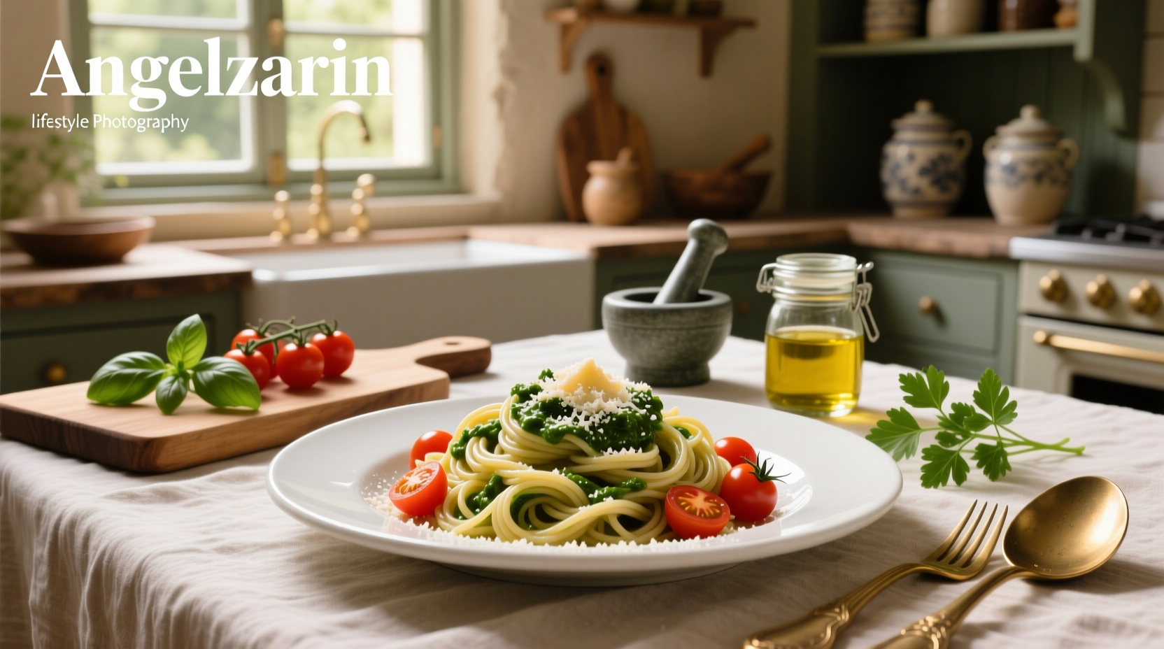 angel hair pasta with pesto tomatoes
