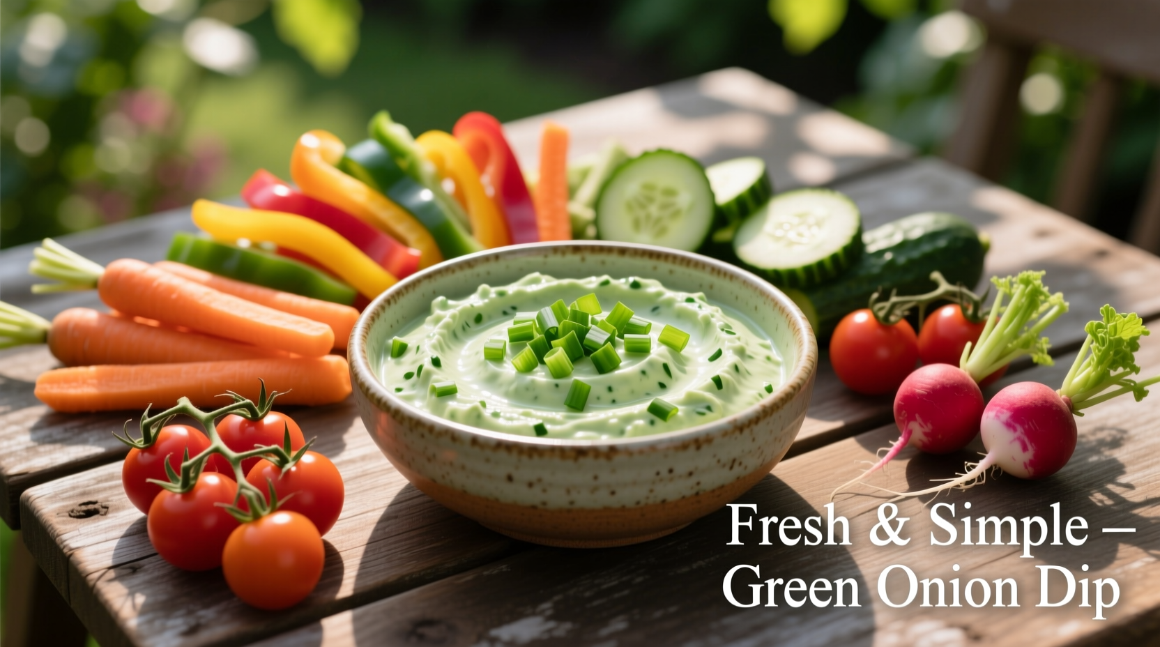 Creamy green onion dip with fresh vegetables for dipping