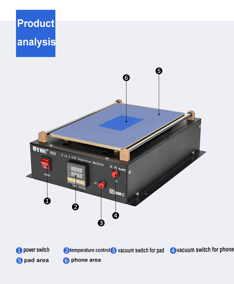 Big size 14 inch double pump screen UYUE 968 heating vacuum lcd separator machine for tablet ipad