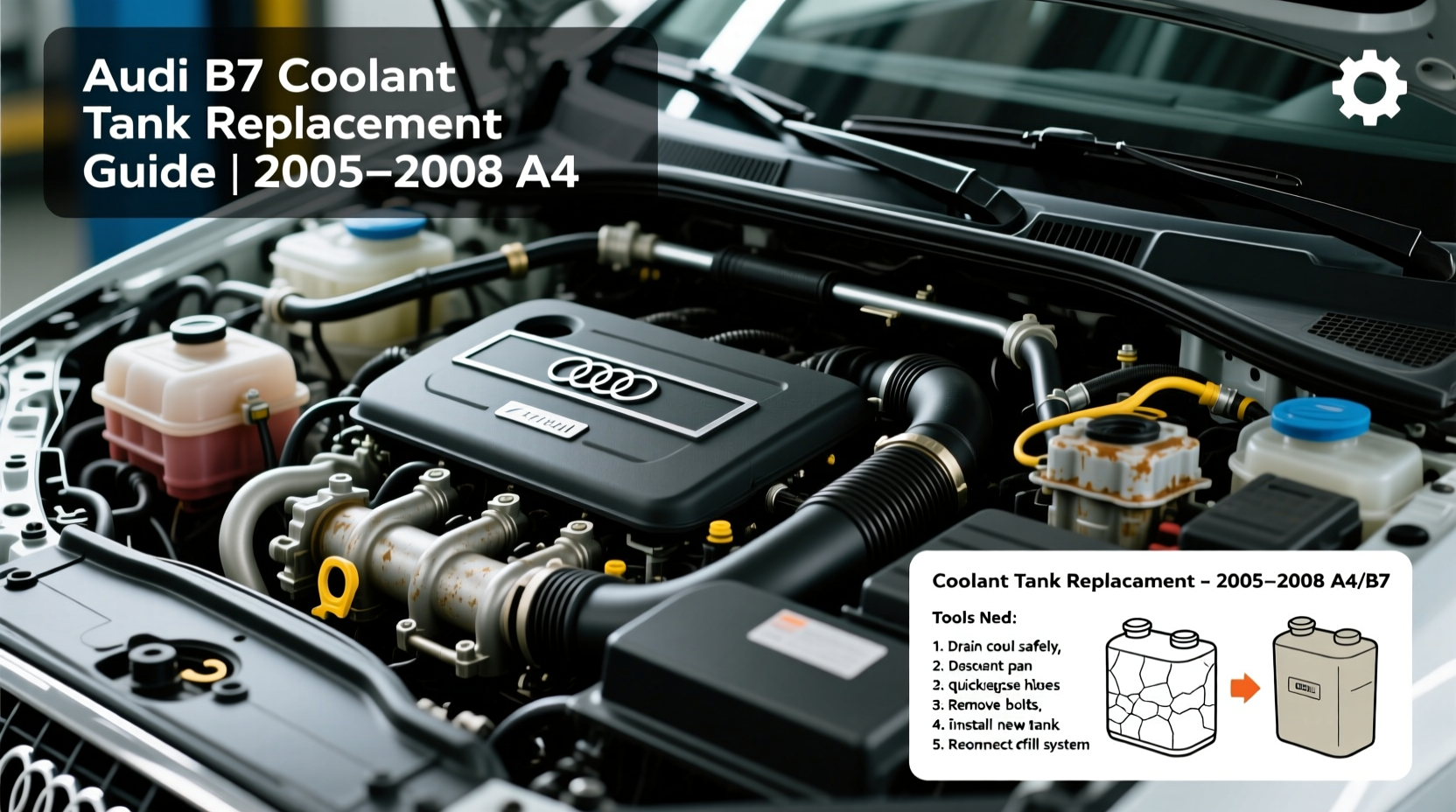 audi b7 coolant tank replace