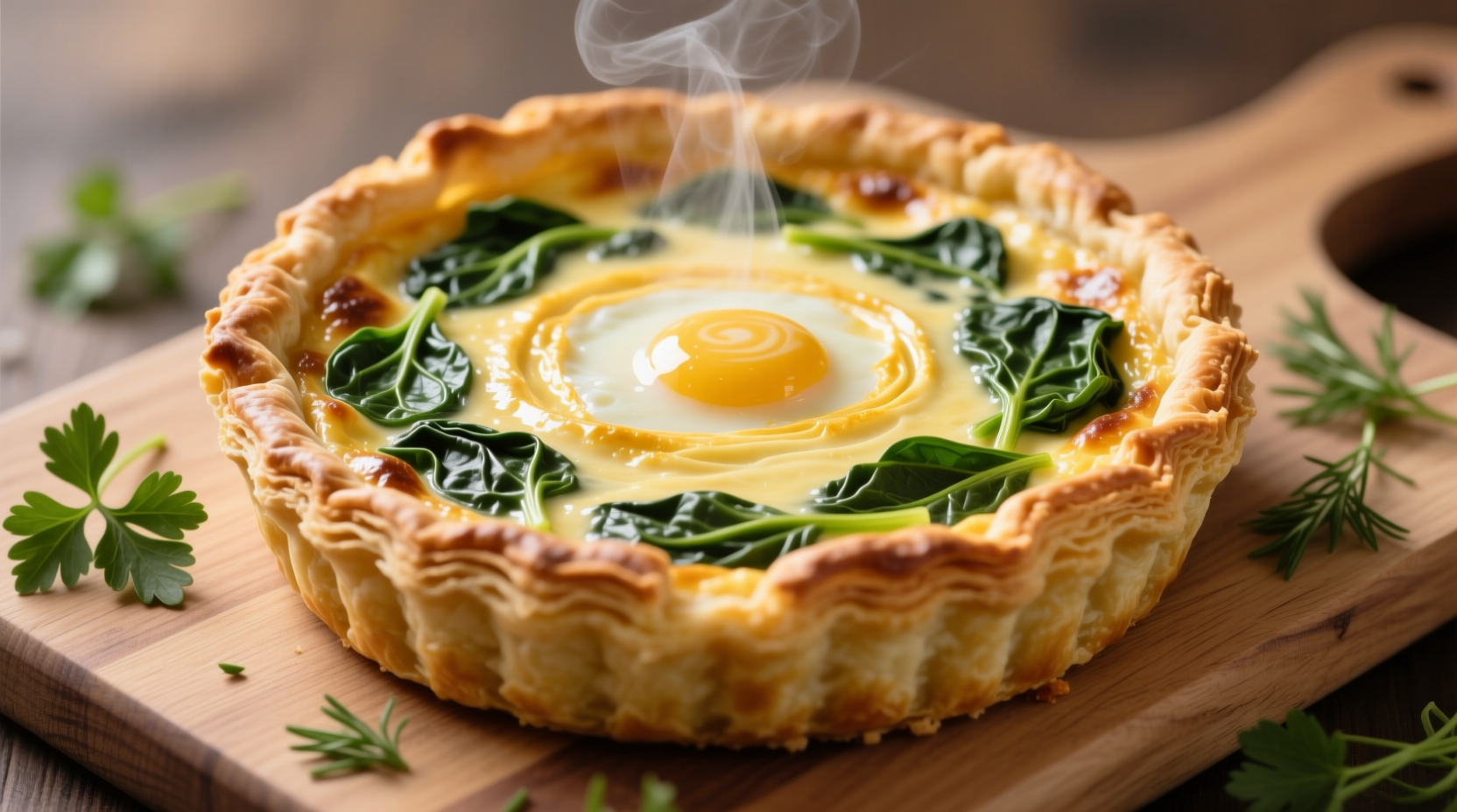 Golden baked spinach quiche with flaky crust