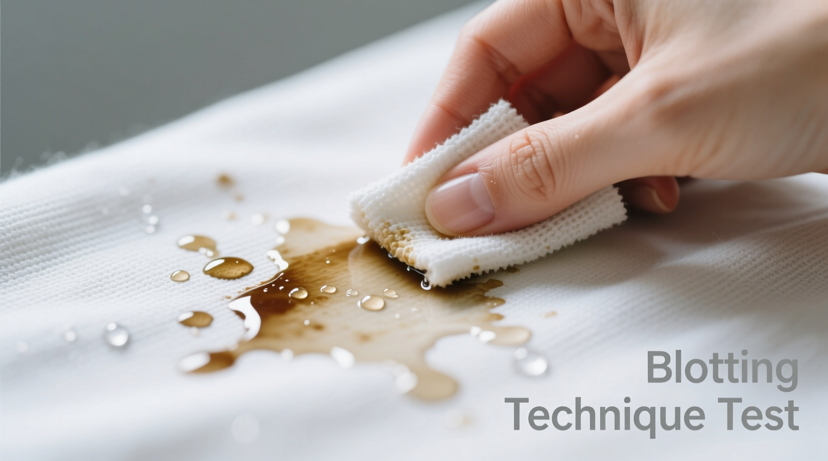 Hand blotting food coloring stain on white fabric