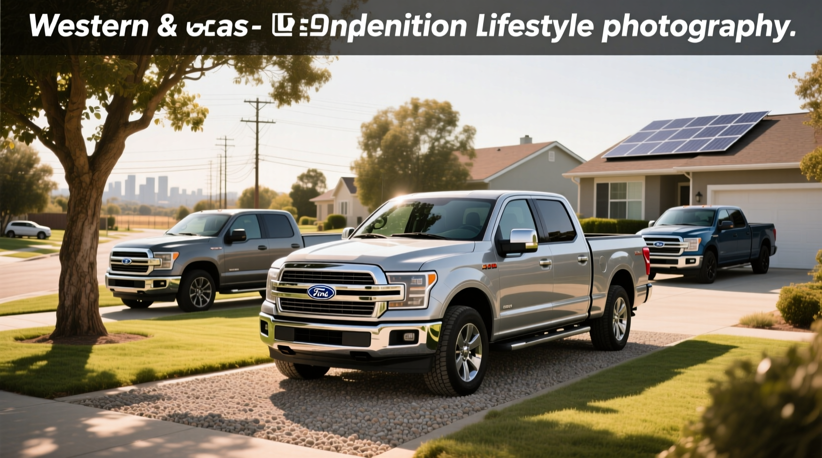 Side profile view of Ford F-150 PowerBoost Hybrid driving on open highway