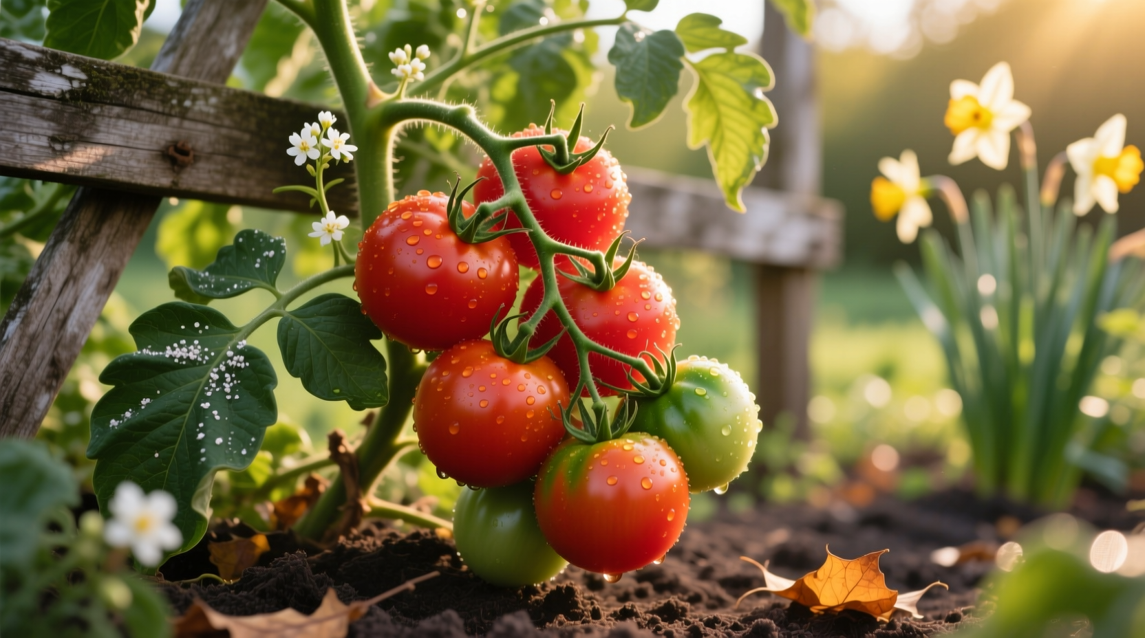 Ripe tomatoes on vine in summer garden