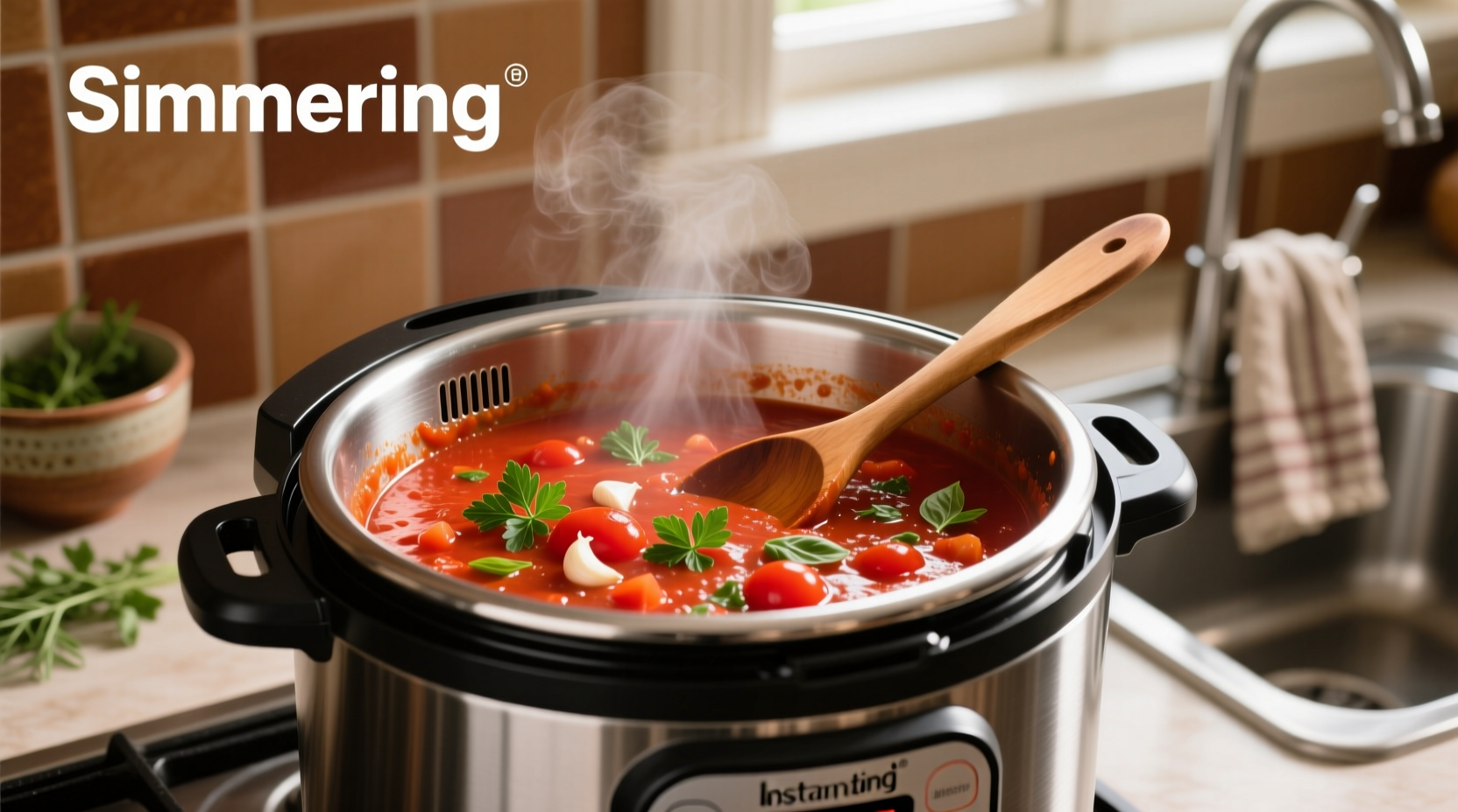 Fresh tomato sauce simmering in Instant Pot