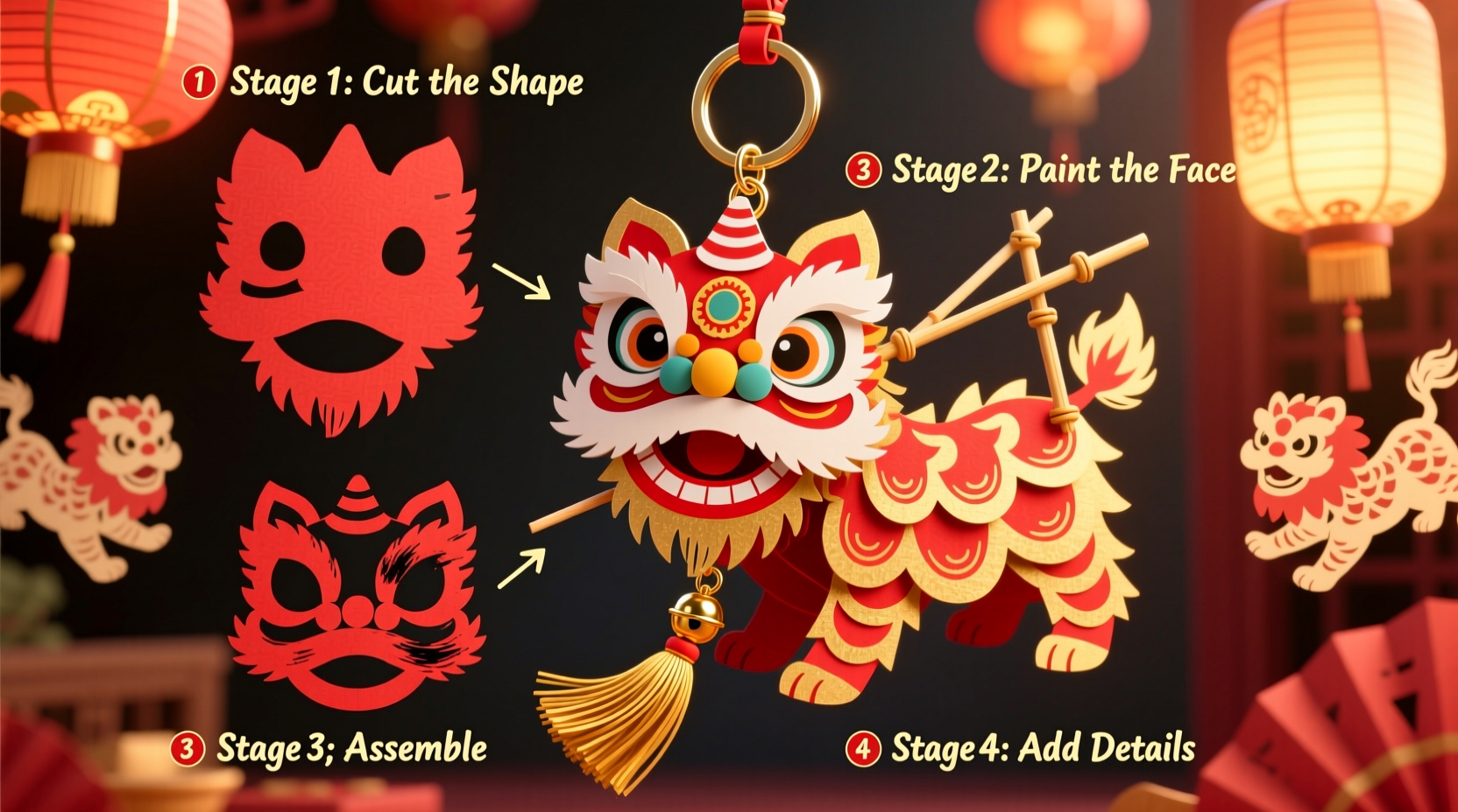 step by step guide to crafting your own lion dance keychain at home